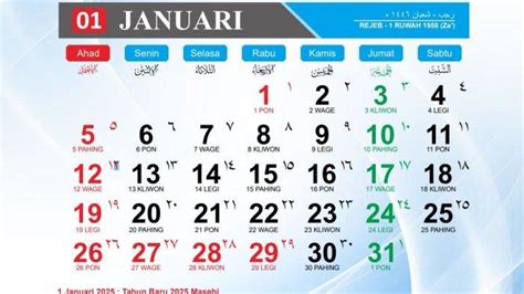 Kalender Januari 2025 Lengkap Dengan Tanggal Merah Ada 3 Hari Libur