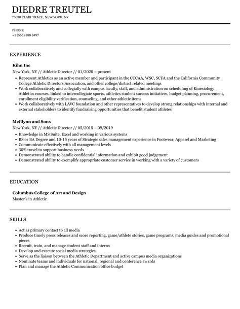 Athletic Director Resume Samples | Velvet Jobs