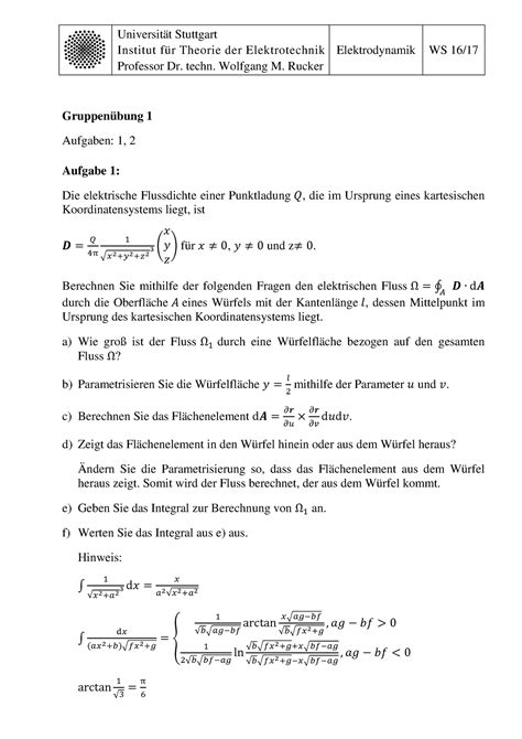 Blatt 01 Aufgaben Gruppenübung mit Lösung Universität Stuttgart