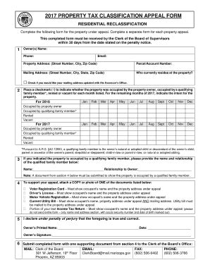 Fillable Online Treasurer Maricopa 2017 PROPERTY TAX CLASSIFICATION