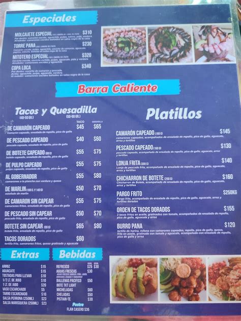 Carta Del Restaurante Mariscos El Pana Culiac N Rosales