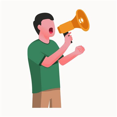 Man Holding Megaphone While Speaking Oration Passionately Flat Design