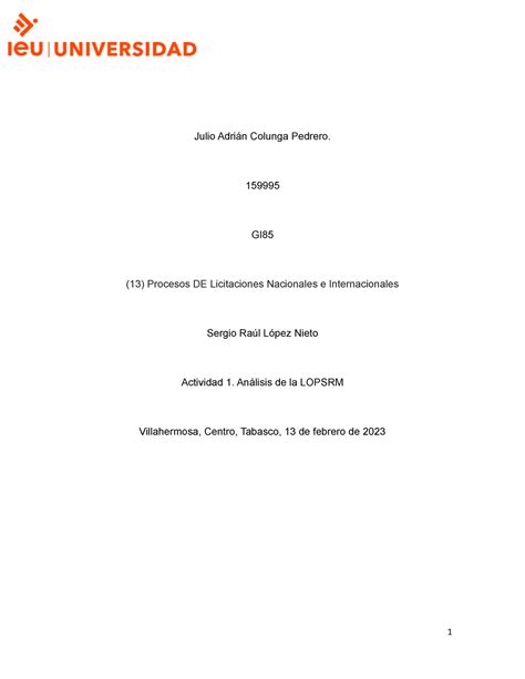 Colunga Julio Act1 Actividad 1 Análisis De La Lopsrm Julio Adrián