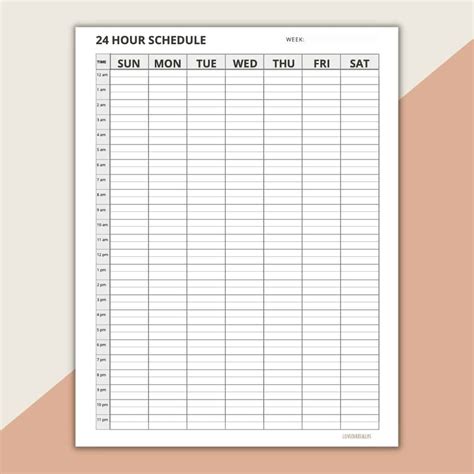 24 Hour Daily Schedule Template 1 Page Layout Printable Love Our Real