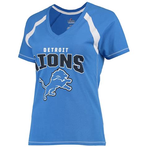 Majestic Detroit Lions Womens Blue Plus Size Game Day V Neck T Shirt