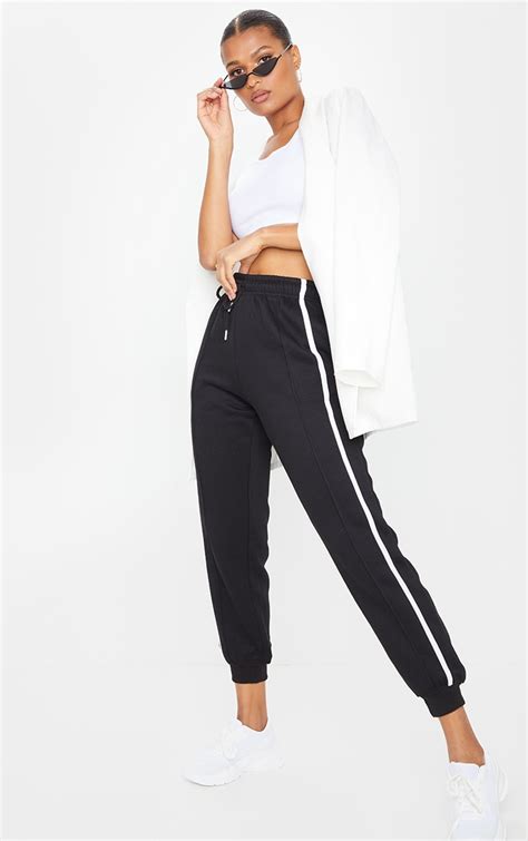 Black Double Side Stripe Joggers Trousers Prettylittlething