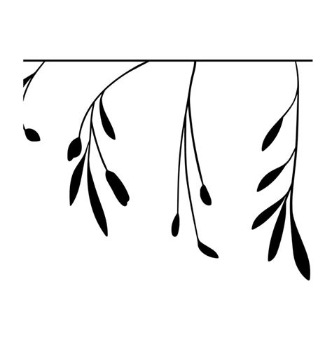 a black and white drawing of leaves on a branch