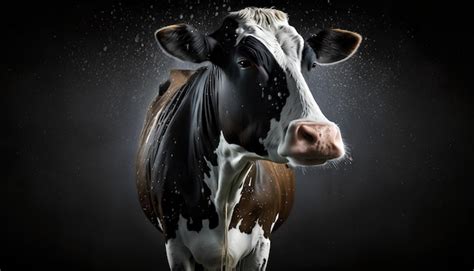 Premium Photo | A black and white cow with a white face and a black ...