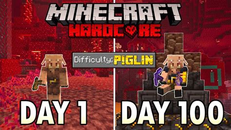 I Survived 100 Days As A PIGLIN In Hardcore Minecraft Minecraft