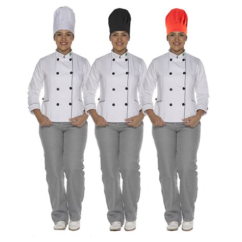 Demorgan Uniformes Kit Dolmã chef cozinha feminina Chapéu Calça