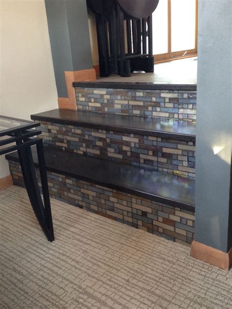 Glass Tile On Stair Riser Tile Stairs Stair Risers Glass Projects