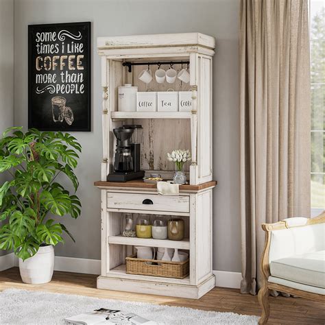 Brunswick Mahogany Wood Farmhouse Style Coffee Bar Hutch