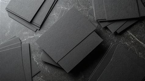 Premium Photo Top View Of Several Black Business Cards On A Gray