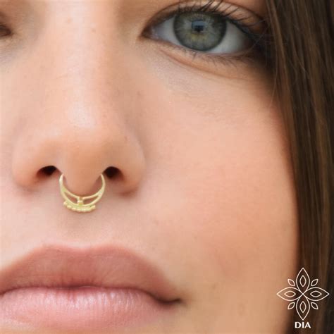 Septum Ring Solid Gold Septum Nose Ring Septum Piercing Gold Etsy