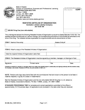 Fillable Online Restated Articles Of Organization Form Fax Email