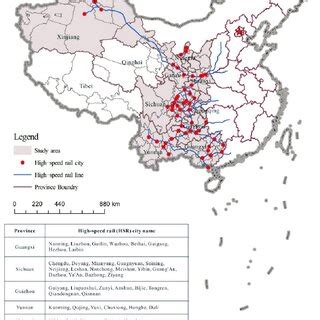 Geographical location of HSR cities in western China and their HSR ...