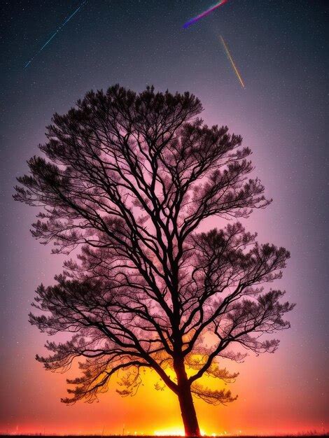 Premium Photo | Tree on the background of the sunset sky