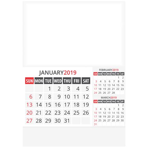 Wall Calendar January 2019 Template Download On Pngtree