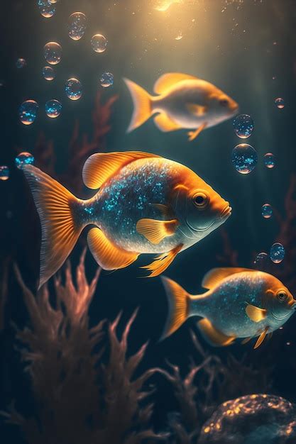 Il Y A Beaucoup De Poissons Qui Nagent Dans L Eau Ensemble Ai