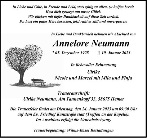 Traueranzeigen Von Annelore Neumann Trauer In NRW De