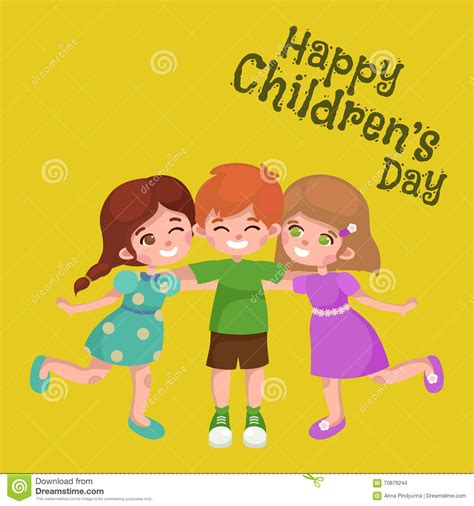 Vector Illustration Kids Playing Greeting Card Happy Childrens Day