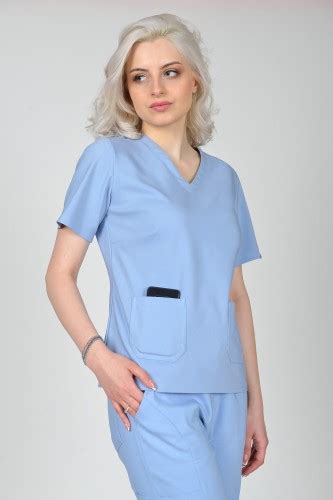 Bluzka Medyczna Damska Scrubs Basic Baby Blue Odzie Medyczna