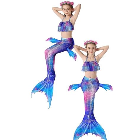 Barns Sjöjungfru Bikini Baddräkt Set Mermaid Tail Baddräkt Sjöjungfru