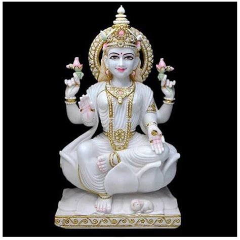 White And Golden Painted Marble Laxmi Statue For Worship Size 2feet