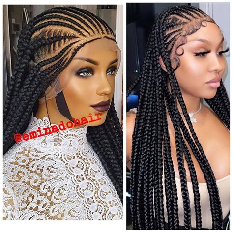 Cornrow Braided Wig Fulani Ket Braids Ghana Braids Full Frontal Black