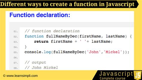 Different Ways To Create A Function In Javascript Learn Simpli