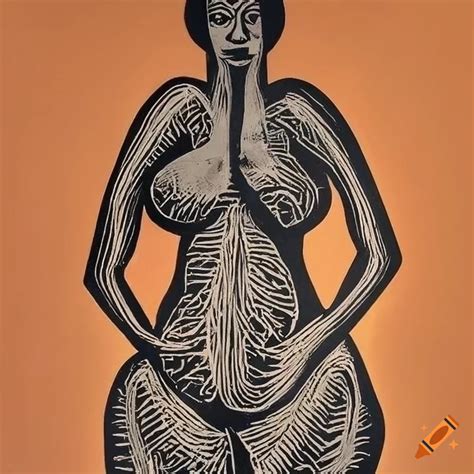 Full Naked Body Beautiful Tribal Woman Breasts And Hips Geometric