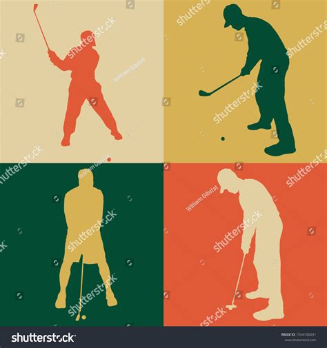 Golfer Silhouettes Retro Pop Art Style Golf Royalty Free Stock Vector