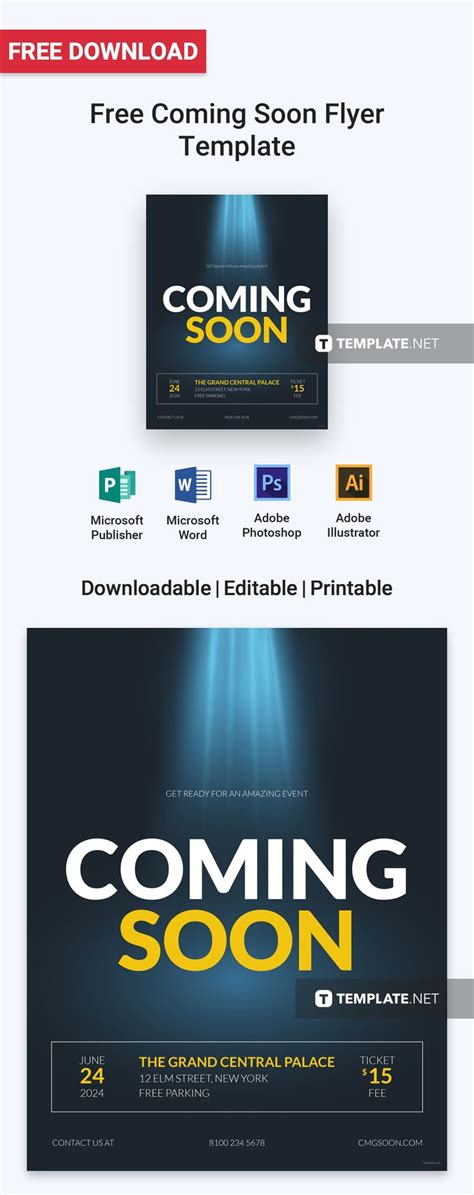 Coming Soon Flyer Template In Publisher Word PSD Illustrator Pages