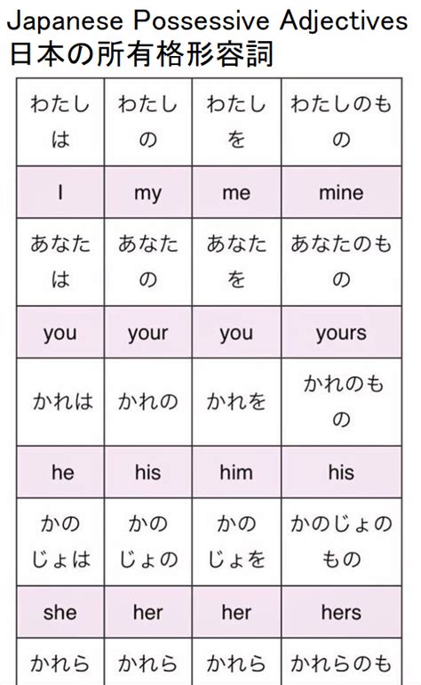 Japanese Possessive Adjectives The Possessive Adjectives Are