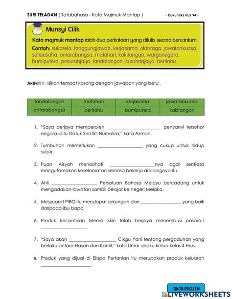 Kata Majmuk Latihan Ayat Majmuk Tahun 3 Kata Majmuk Tahun 3 Worksheet Nbkomputer