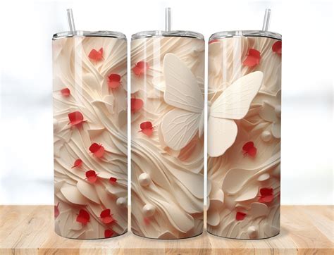 3d White Butterfly Tumbler Wrap Png 20 Oz Skinny Tumbler Wrap Png