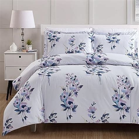 Floral Garden Style Duvet Cover Set Watercolor Purple Bedding Set