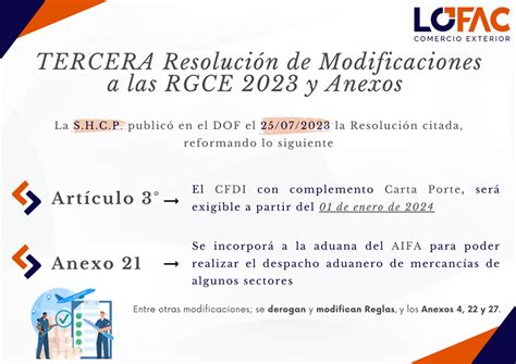 Tercera Resoluci N De Modificaciones A Las Rgce Y Anexos Lofac