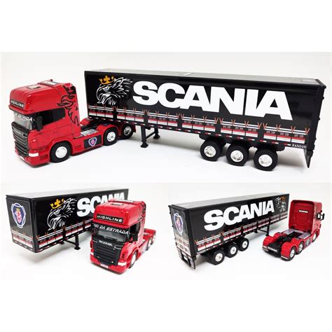 Miniatura Caminhão Scania Highline Carreta Personalizada Escala 1 64