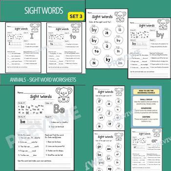 Animals Sight Words Practice Worksheets and Activities - Bundle | TPT