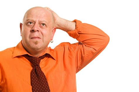 The Comical Fat Man In An Orange Shirt Stock Photo Image Of Humor