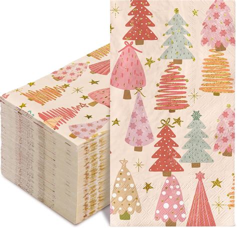 Amazon Anydesign Pack Boho Christmas Guest Napkins Pink Xmas