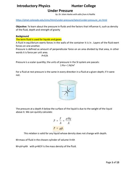 Phys Lab 9 Lab Report Introductory Physics Hunter College Under Pressure By Dr Islam Hoxha