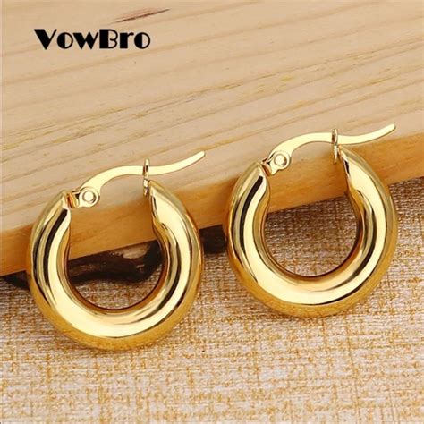 Jewelry 25mm Round Gold Tone Stainless Steel Hoop Earrings Poshmark