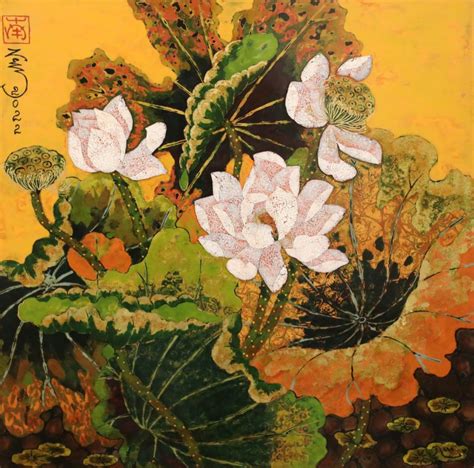 Lotus Ii Vietnamese Lacquer Painting By Artist Tran Thieu Nam