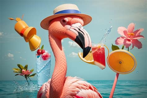 Premium Photo A Cheerful Flamingo Wearing Sunglasses Stands On One