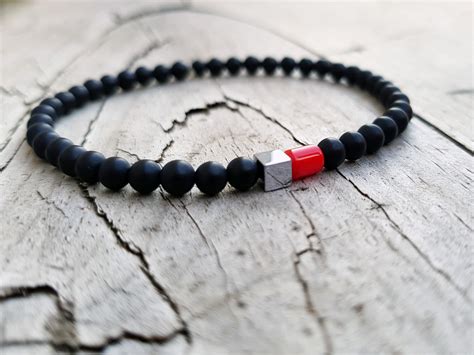 Stretch Bracelet With Black Onyx Hematite Stones And Red Coral Joyelly