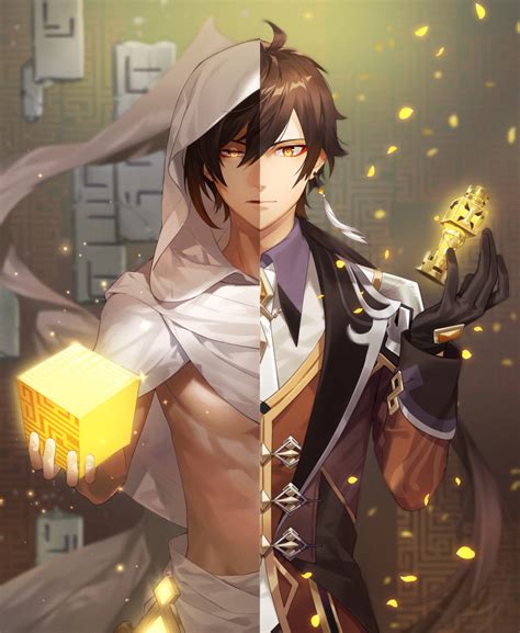 Safebooru 1boy Absurdres Bangs Black Gloves Black Hair Brown Hair Chess Piece Cloak Closed