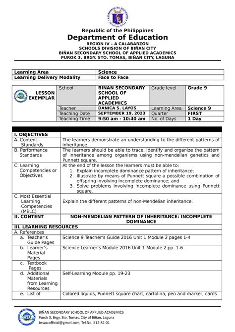 CO 1-LE-SY-2023-2024- Layos - Republic of the Philippines Department of ...