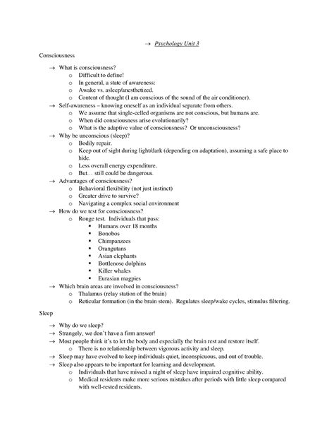 Psych Unit Three Psychology Unit Consciousness What Is